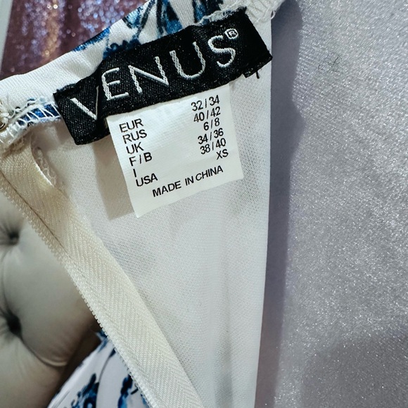 Jumpsuit/Romper - White with Blue Floral Design by VENUS - Picture 4 of 7